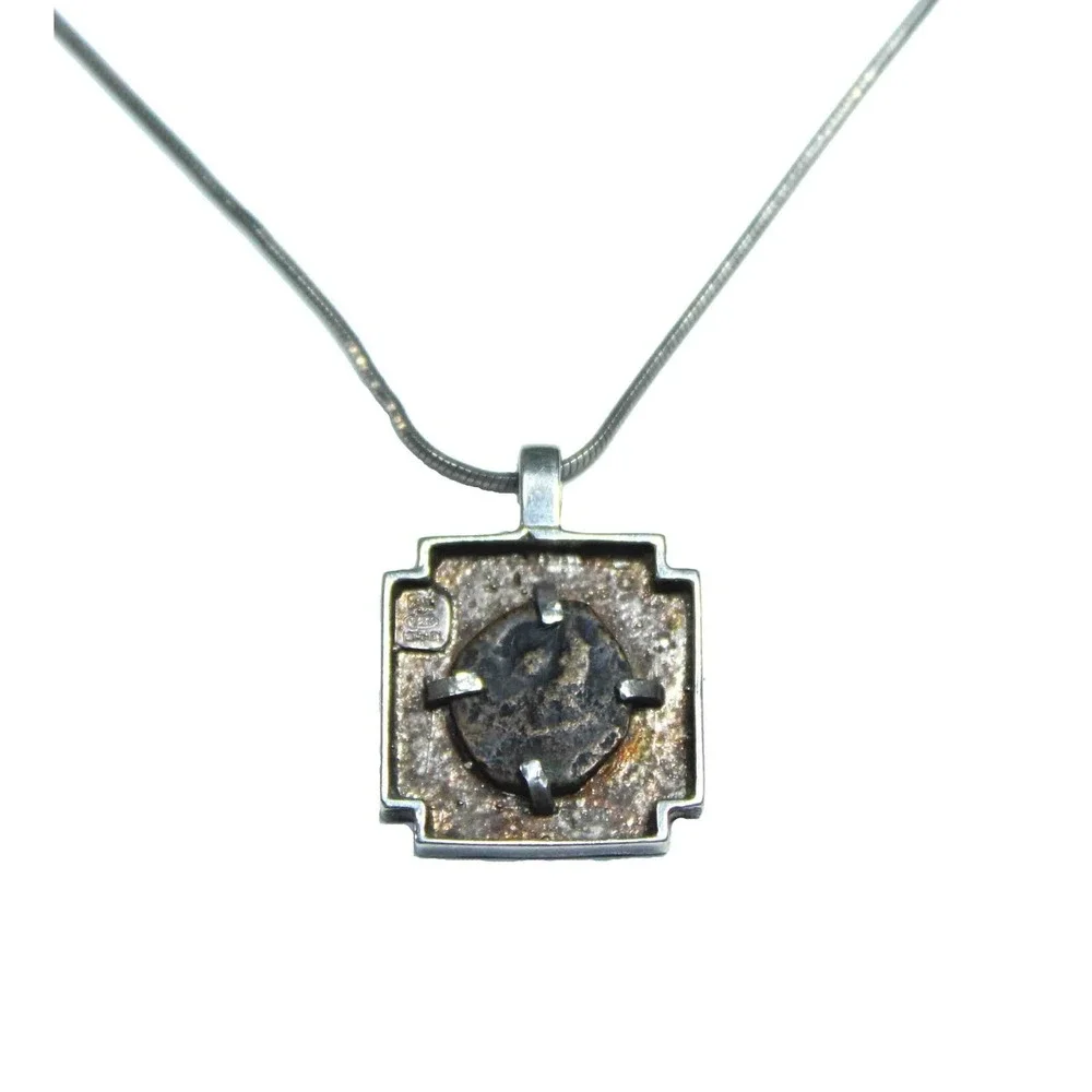 Israel Ancient Coin‎ Judea 37-40 BCE Bronze Prutah Sterling Silver Cross Pendant